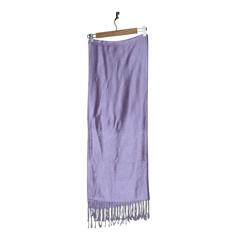 Pashmina Silk Blend Lavender Paisley Fringe Scarf Shawl Wrap - Picture 5 of 5